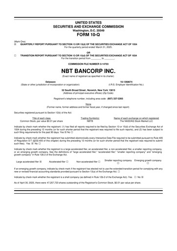 Thumbnail NBT Bancorp 10-Q Quarterly Report FY2025 