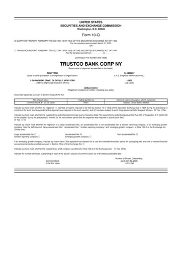 Miniature Trustco Bank 10-Q Rapport trimestriel 2025 