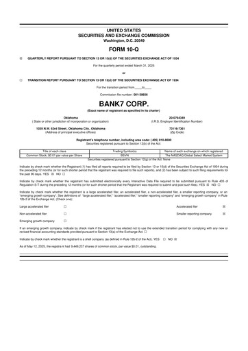 Miniature Bank7 10-Q Rapport trimestriel 2025 