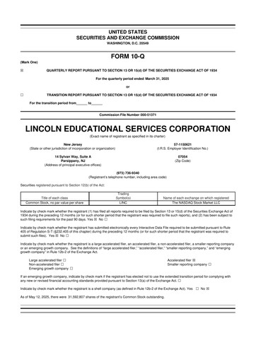 Miniature Lincoln Educational Services 10-Q Rapport trimestriel 2025 