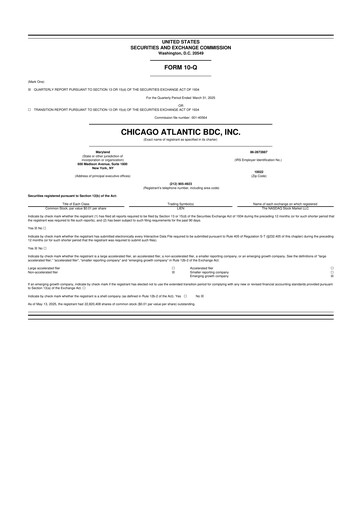 Thumbnail Chicago Atlantic BDC 10-Q Quarterly Report FY2025 