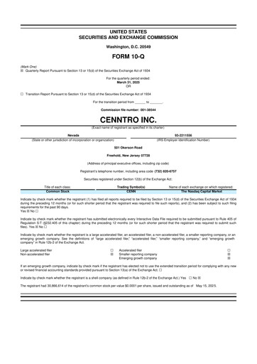Thumbnail Cenntro Inc. 10-Q Quarterly Report FY2025 