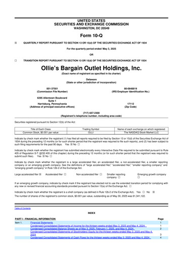 Thumbnail Ollie's Bargain Outlet
 10-Q Quarterly Report FY2025 