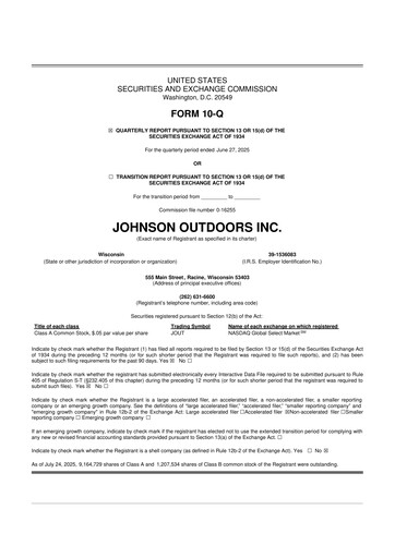Miniature Johnson Outdoors
 10-Q Rapport trimestriel 2025 