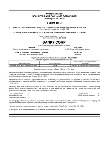 Miniature Bank7 10-Q Rapport trimestriel 2025 