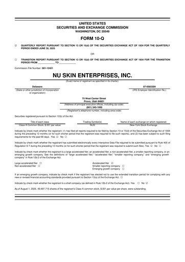 Thumbnail Nu Skin 10-Q Quarterly Report FY2025 