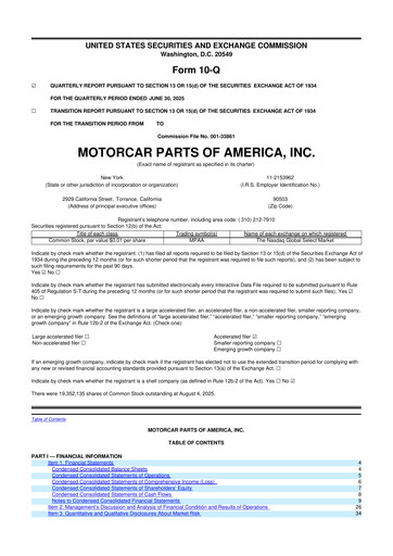 Thumbnail Motorcar Parts of America 10-Q Quarterly Report FY2026 