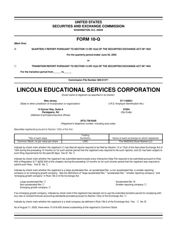 Miniature Lincoln Educational Services 10-Q Rapport trimestriel 2025 