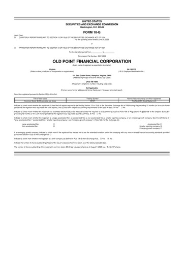 Thumbnail Old Point Financial 10-Q Quarterly Report FY2025 