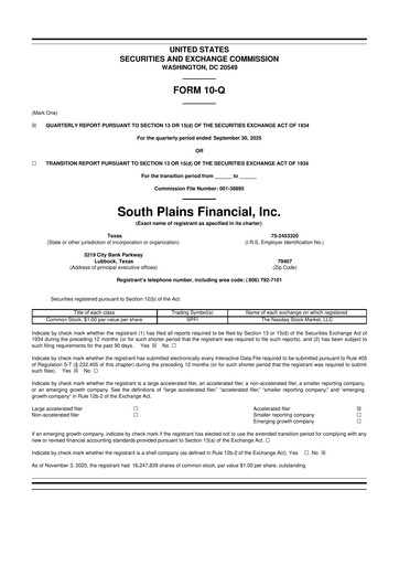 Thumbnail South Plains Financial 10-Q Quarterly Report FY2025 