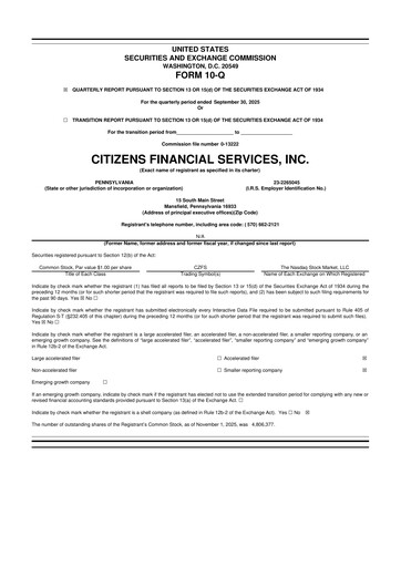 Vorschaubild Citizens Financial Services 10-Q Quartalsbericht 2025 