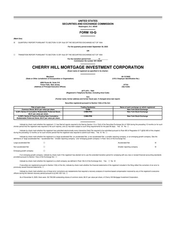 Thumbnail Cherry Hill Mortgage Investment 10-Q Quarterly Report FY2025 