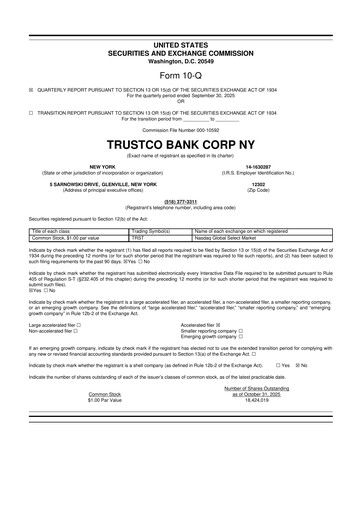 Miniature Trustco Bank 10-Q Rapport trimestriel 2025 