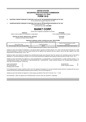 Miniature Bank7 10-Q Rapport trimestriel 2025 