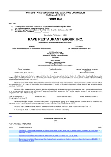 Thumbnail Rave Restaurant Group 10-Q Quarterly Report FY 