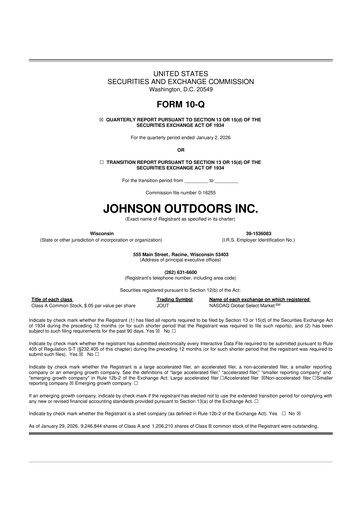 Miniature Johnson Outdoors
 10-Q Rapport trimestriel 2026 