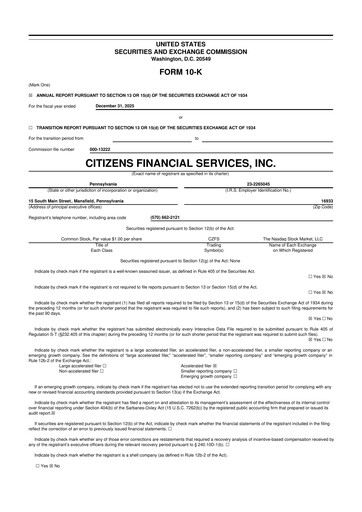 Vorschaubild Citizens Financial Services 10-K Jahresbericht 2025