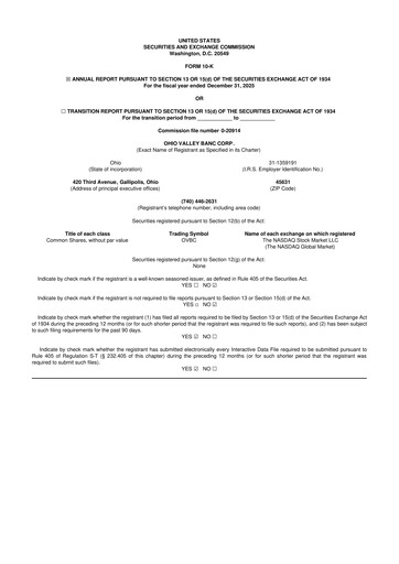 Thumbnail Ohio Valley Banc Corp 10-K Annual Report 2025