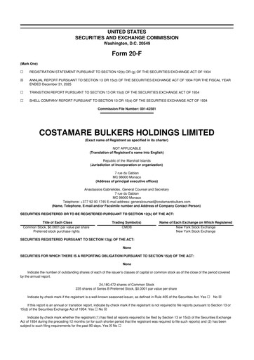 Thumbnail Costamare Bulkers Holdings Limited 20-F Annual Report 