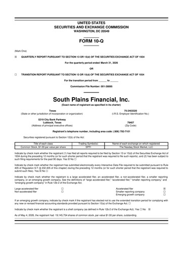 Thumbnail South Plains Financial 10-Q Quarterly Report FY 