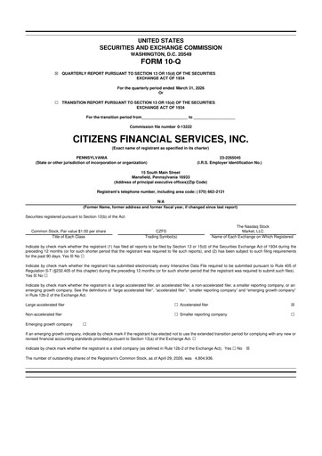 Vorschaubild Citizens Financial Services 10-Q Quartalsbericht 2026 