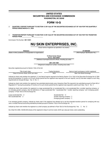 Thumbnail Nu Skin 10-Q Quarterly Report FY2026 