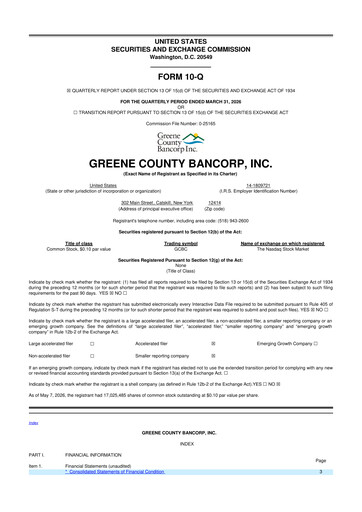 Thumbnail Greene County Bancorp 10-Q Quarterly Report FY 