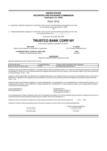 Vorschaubild Trustco Bank 10-Q Quartalsbericht 2026 
