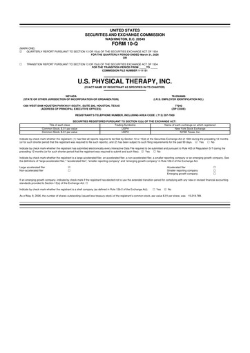 Thumbnail U.S. Physical Therapy, Inc. 10-Q Quarterly Report FY2026 