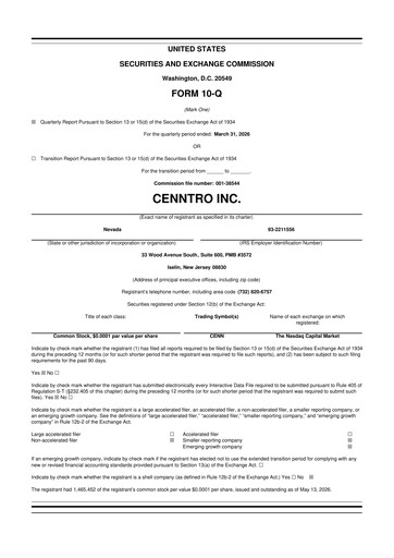 Thumbnail Cenntro Inc. 10-Q Quarterly Report FY2026 