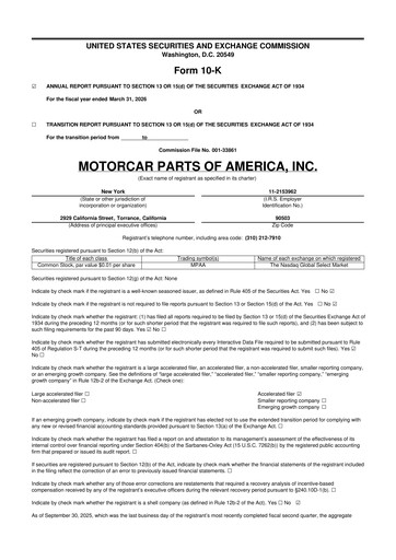 Thumbnail Motorcar Parts of America 10-K Annual Report 2026