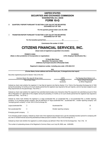 Vorschaubild Citizens Financial Services 10-Q Quartalsbericht 2026 