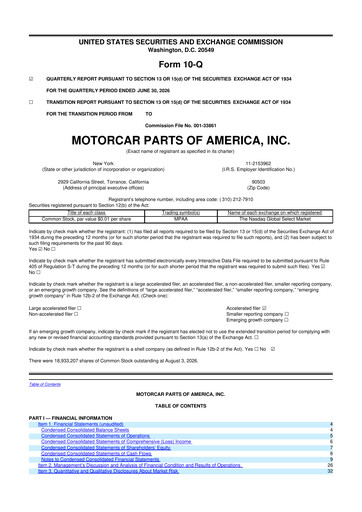 Thumbnail Motorcar Parts of America 10-Q Quarterly Report FY2027 