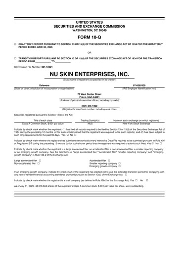 Thumbnail Nu Skin 10-Q Quarterly Report FY2026 