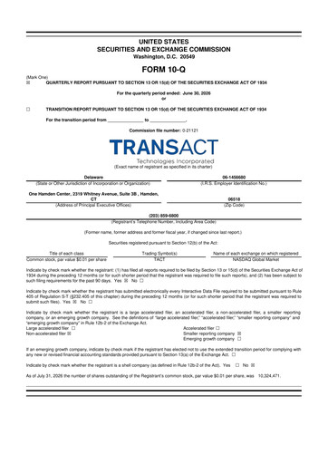 Miniature TransAct Technologies 10-Q Rapport trimestriel 2026 