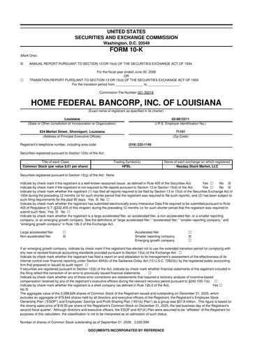 Thumbnail Home Federal Bancorp (HFB Bank) 10-K Annual Report 2026