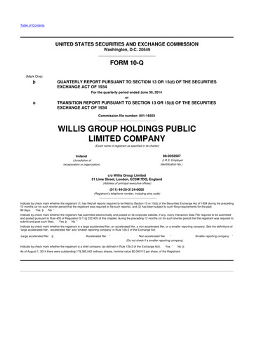 Thumbnail Willis Towers Watson  10-Q Quarterly Report FY2014 