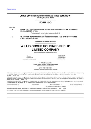 Thumbnail Willis Towers Watson  10-Q Quarterly Report FY2014 