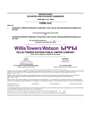 Thumbnail Willis Towers Watson  10-Q Quarterly Report FY2018 