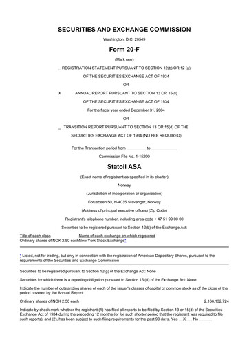 Thumbnail Equinor 20-F Annual Report 