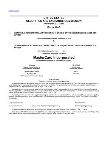 Thumbnail Mastercard 10-Q Quarterly Report FY2011 