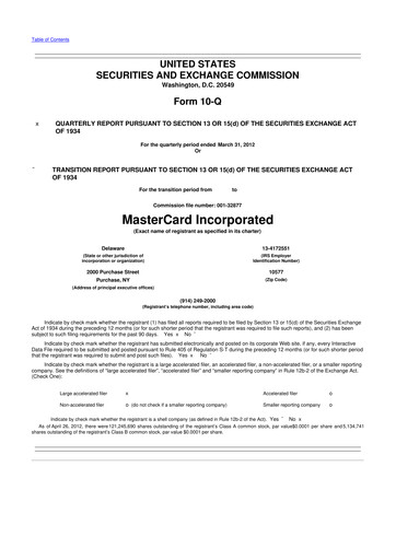 Thumbnail Mastercard 10-Q Quarterly Report FY2012 