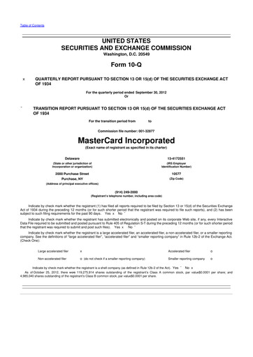 Thumbnail Mastercard 10-Q Quarterly Report FY2012 