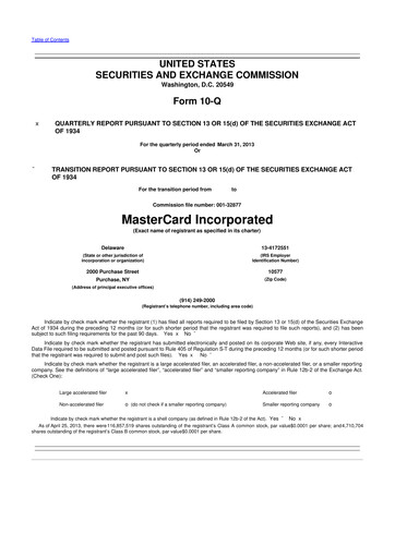 Thumbnail Mastercard 10-Q Quarterly Report FY2013 