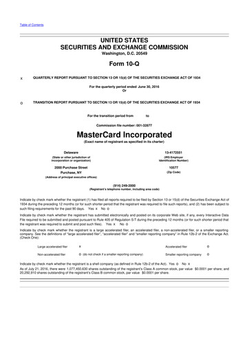 Thumbnail Mastercard 10-Q Quarterly Report FY2016 