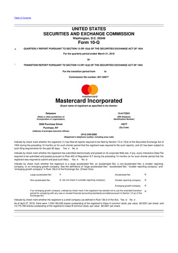 Thumbnail Mastercard 10-Q Quarterly Report FY2018 