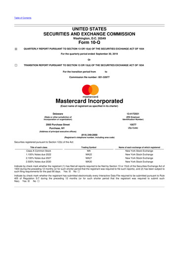 Thumbnail Mastercard 10-Q Quarterly Report FY2019 