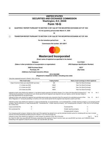 Thumbnail Mastercard 10-Q Quarterly Report FY2020 