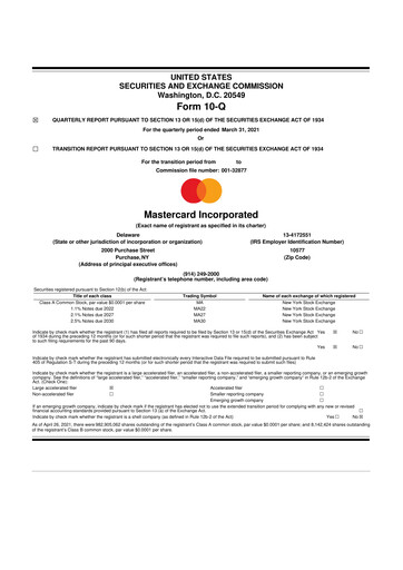 Thumbnail Mastercard 10-Q Quarterly Report FY2021 