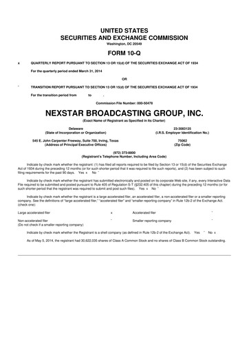 Thumbnail Nexstar Media Group
 10-Q Quarterly Report FY2014 
